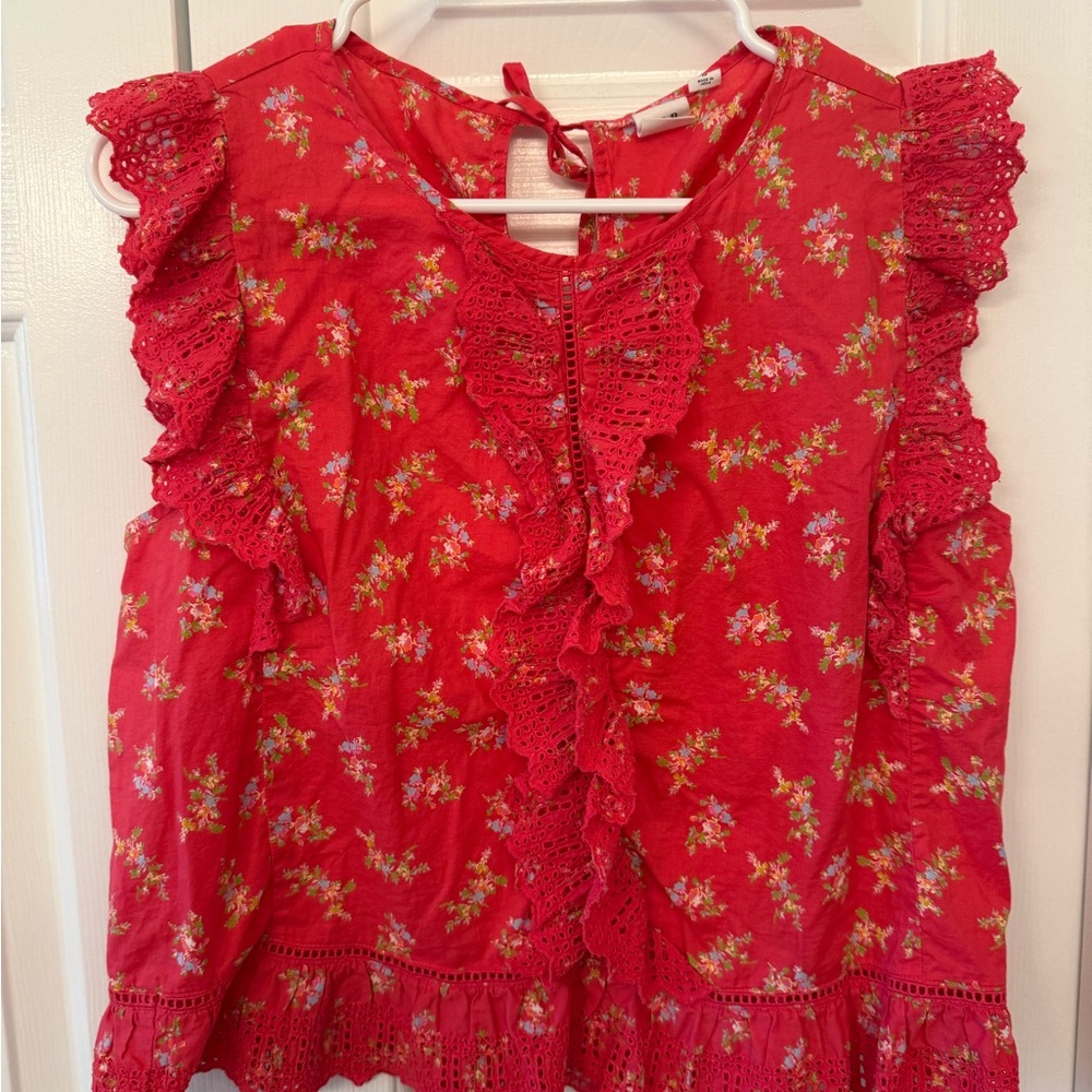 GAP Pink Floral Ruffle Tank Top